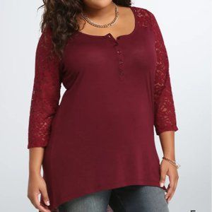 Torrid Lace Inset Henley Tee Size 1
